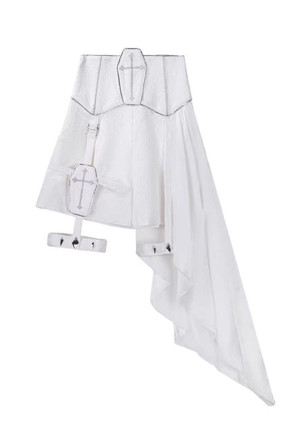 White [Silver-White Sacred Pact] Bow Asymmetric Gothic Prince Palace Ouji Lolita Shorts Coat Four-Piece Set