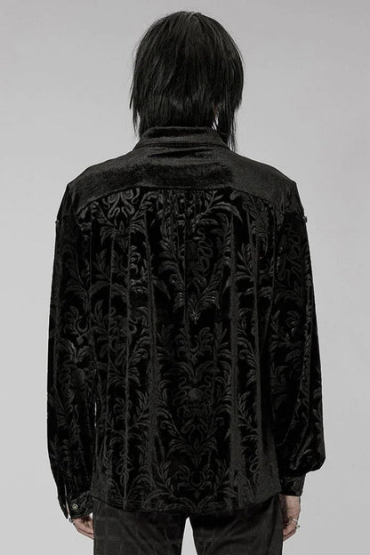 Black Stand Collar Floral Print Stitching Mens Gothic Blouse