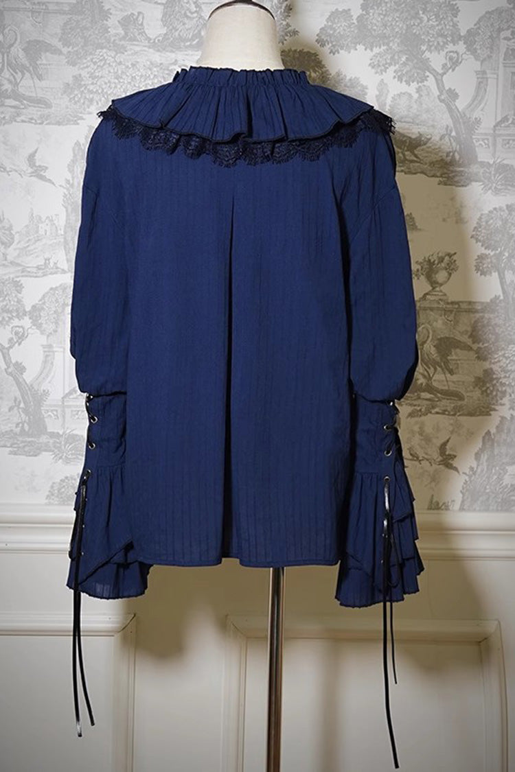 Blue Pirate Series Navigation Treasure Hunting Guide V Collar Long Hime Sleeves Ouji Lolita Blouse