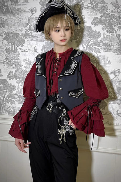Pirate Series Navigation Treasure Hunting Guide Embroidery Handsome Lolita Vest 2 Colors