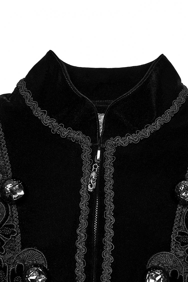 Black Stand Collar Long Sleeves Floral Jacquard Bouble-breasted Zipper Men's Gothic Coat