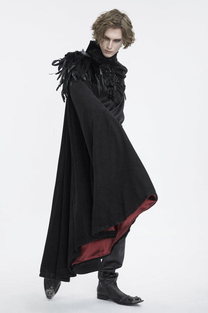 Black Stand Collar Men's Gothic Accessory Feather Cape