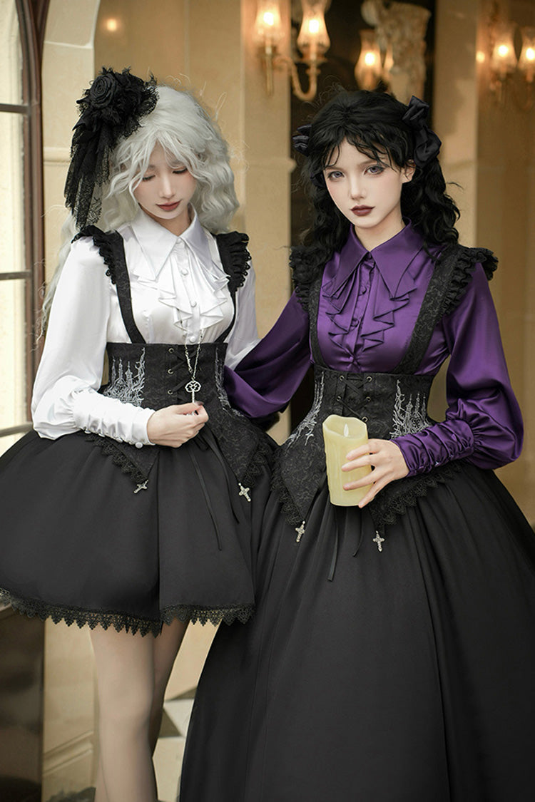 Black [Night of Thorns] Sleeveless Embroidery Lace-Up Gothic Lolita Strap Breast Support Dress 2 Versions