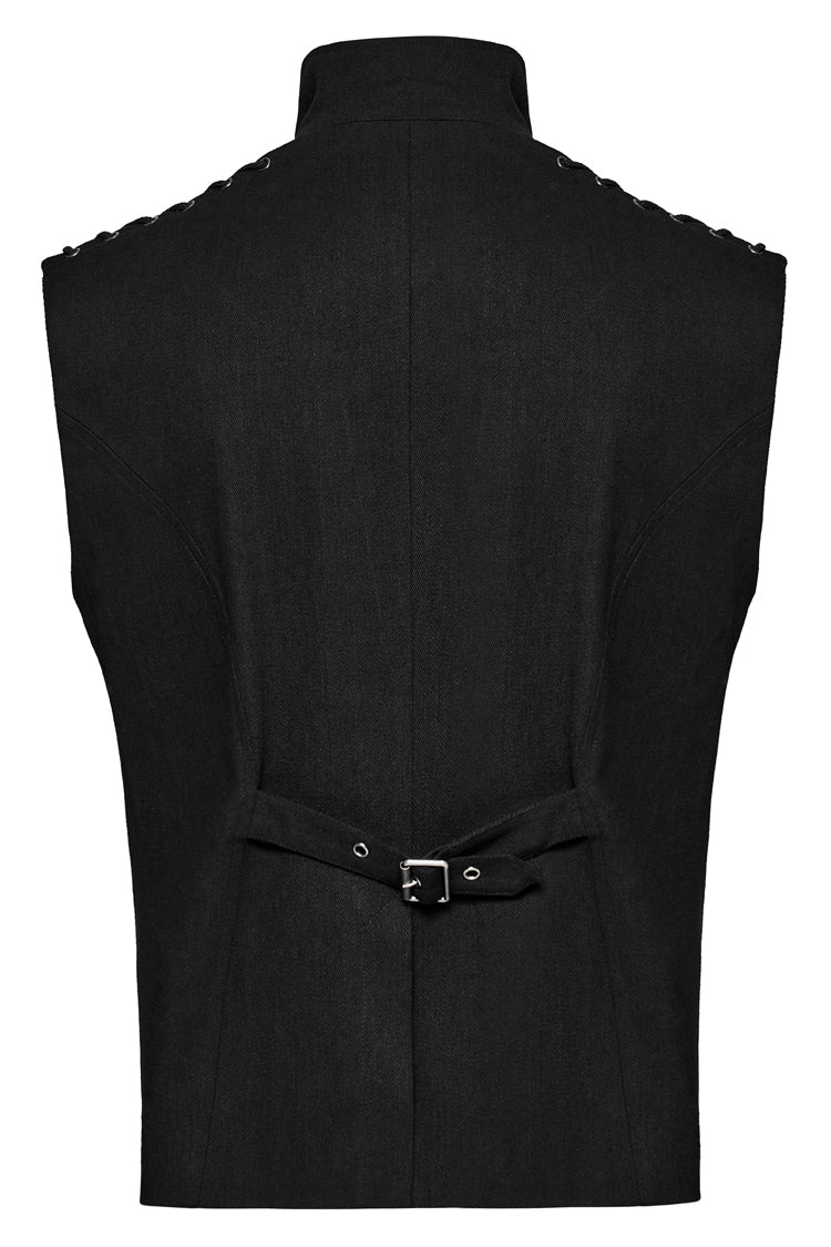 Black Stand Collar Stitching Slim Men's Punk Vest