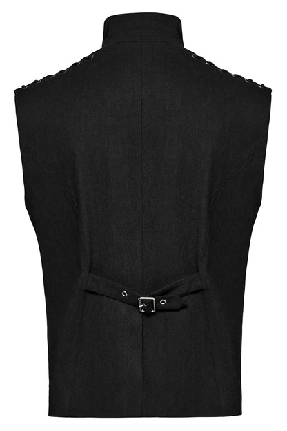 Black Stand Collar Stitching Slim Men's Punk Vest