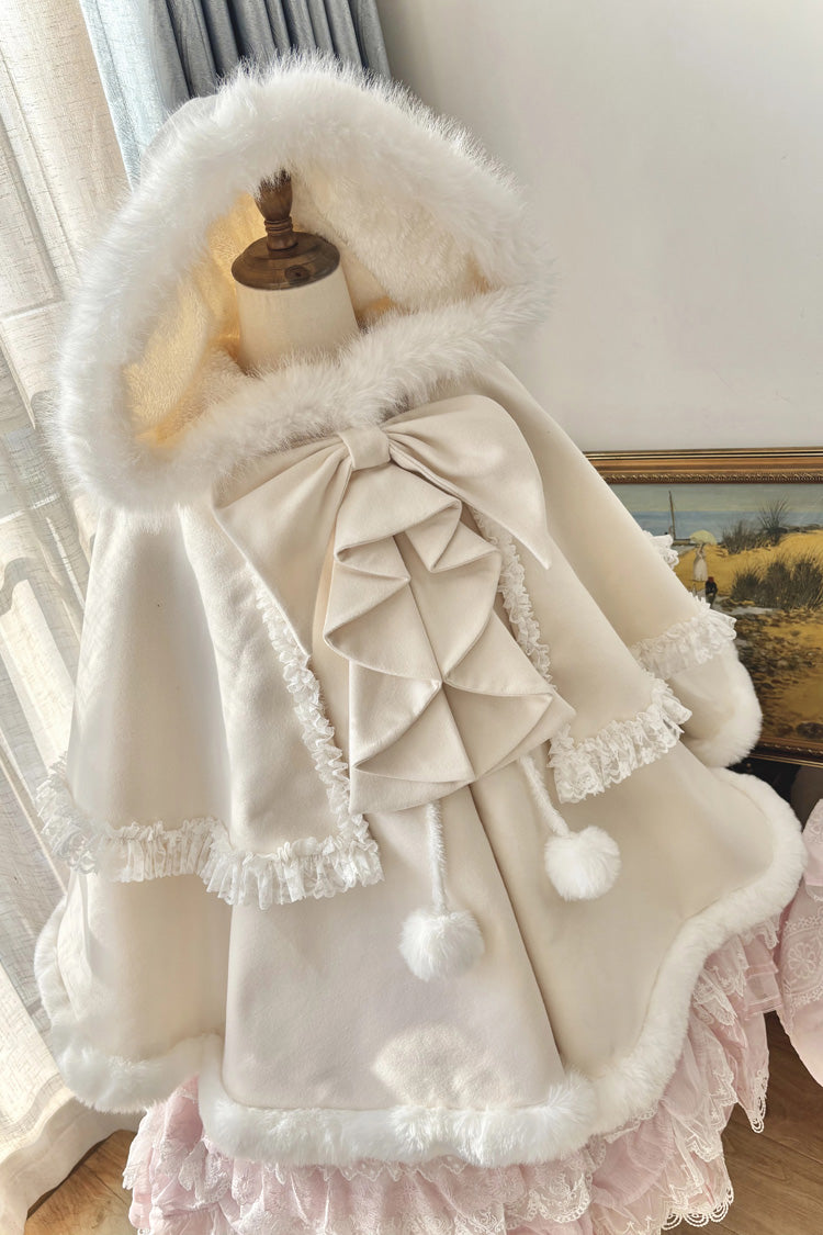 [Velvet Butterfly] Ruffle Bowknot Lace Hooded Sweet Lolita Dress Cloak Coat 4 Colors