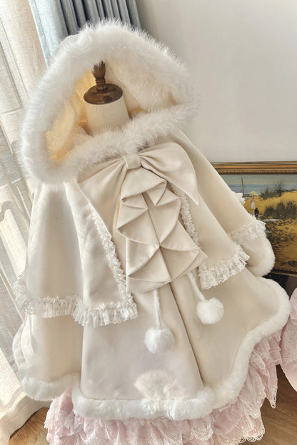 [Velvet Butterfly] Ruffle Bowknot Lace Hooded Sweet Lolita Dress Cloak Coat 4 Colors