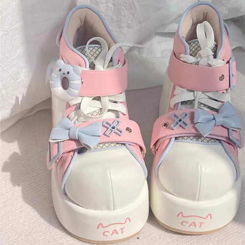 Sweet Bear Paw Print Bowknot Lolita Ankle Boots 2 Colors