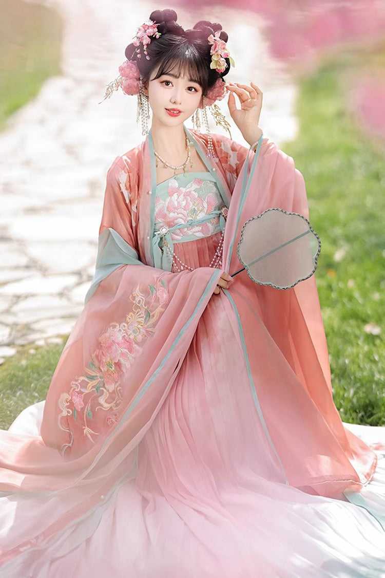 Pink Long Sleeves Print Embroidery Sweet Hanfu Full Set