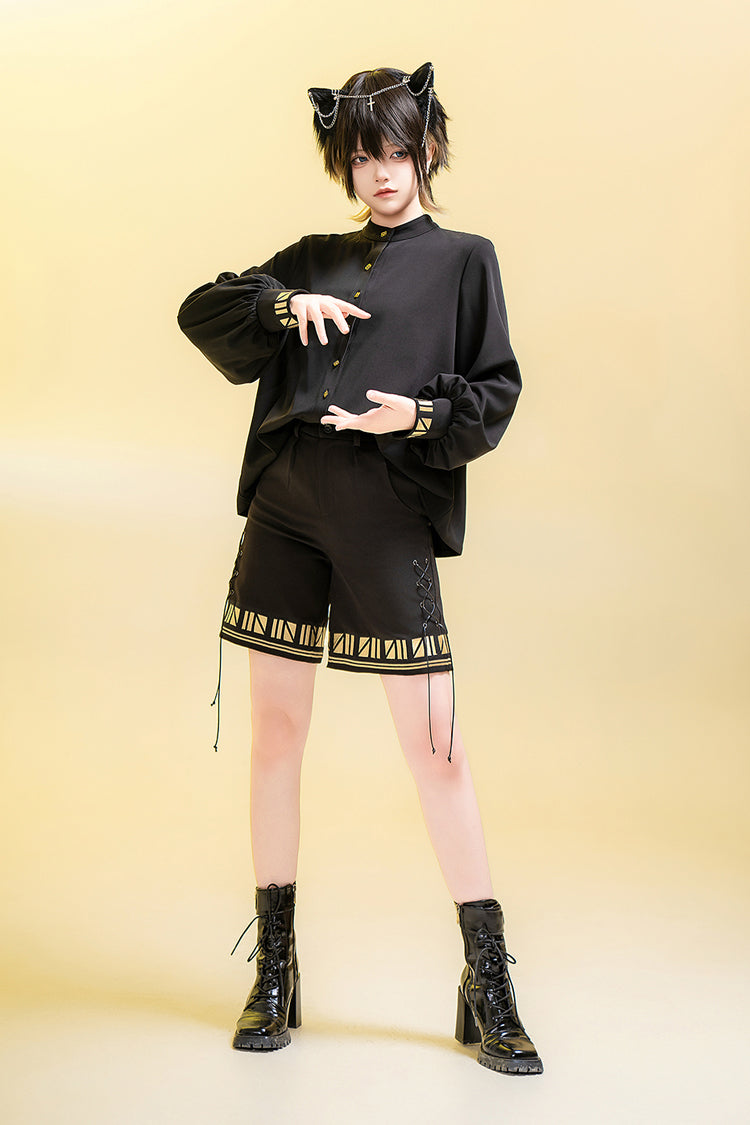 Black [Black Cat] Long Sleeves Print Embroidery Ouji Gothic Prince Handsome Lolita Blouse