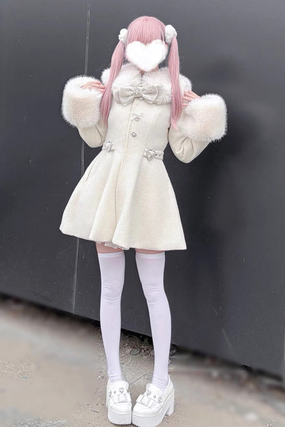 [Velvet Star Dream] Long Sleeves Bow Sweet Jirai Kei Japanese Overcoat 2 Colors