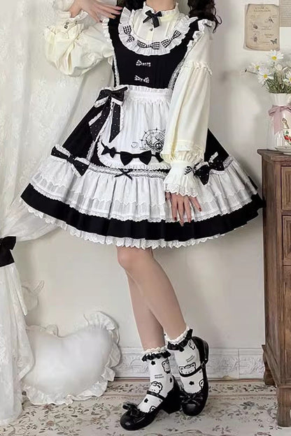 Black/White Ruffled Square Collar Alice Chapter Sweet Lolita JSK Dress