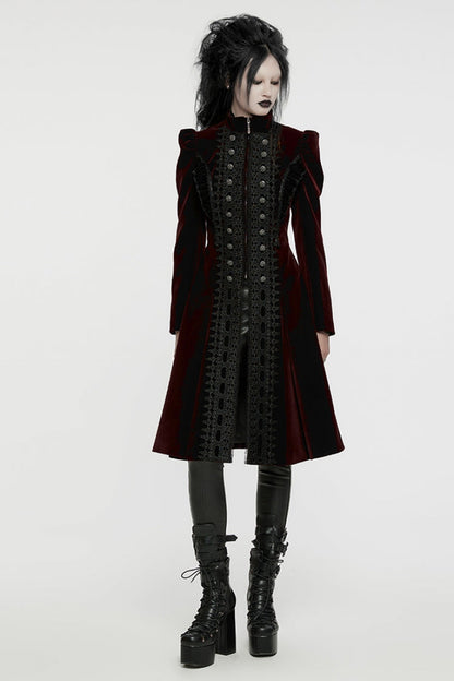Black/Red Long Puff Sleeves Floral Embroidery Women's Gothic Coat