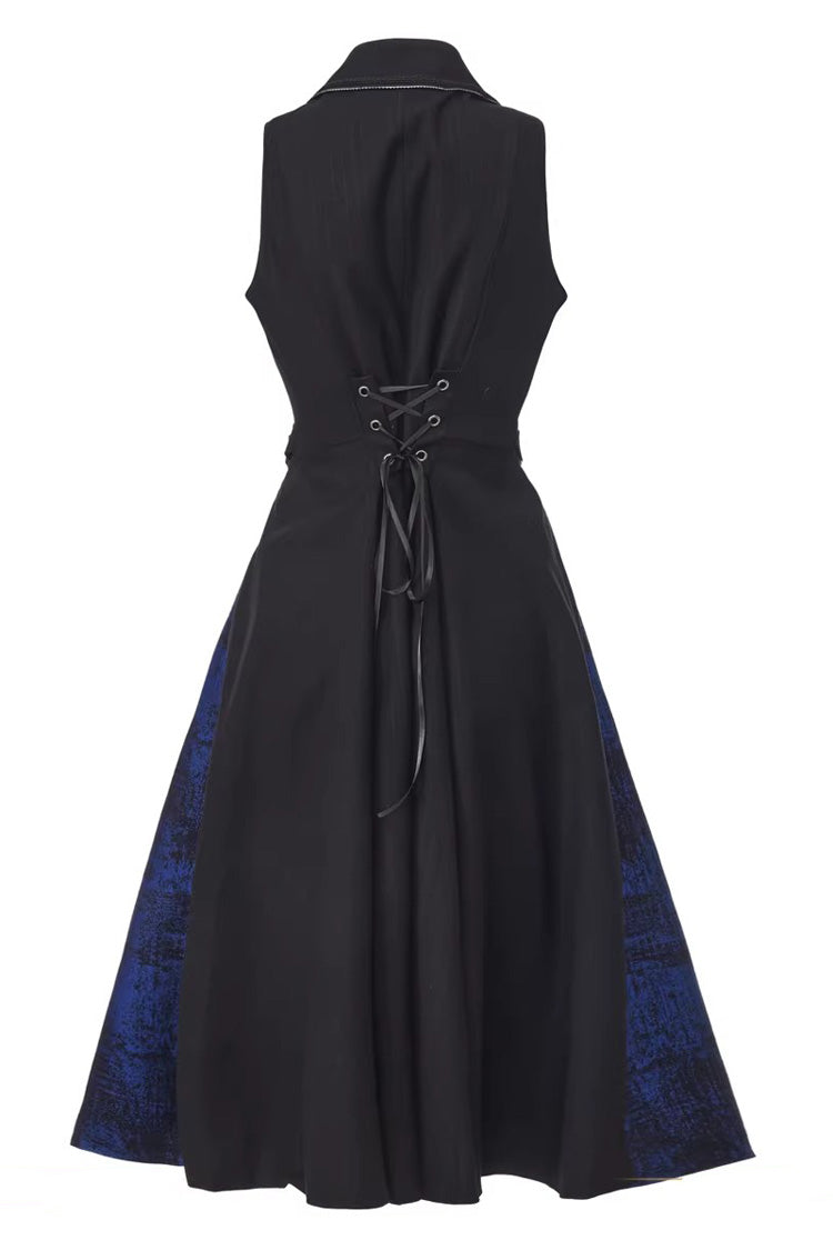 Black/Blue Sleeveless Zippered Ouji Fashion Gothic Vintage Elegant Prince Lolita Long Coat