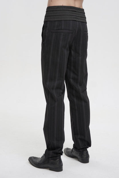 Black Retro Mid High Waist Micro Elastic Striped Woven Stitching Three Dimensional Jacquard Men's Gothic Trousers