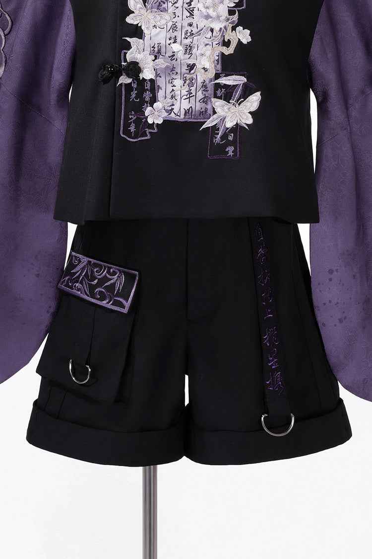 Black/Purple Stand Collar Long Sleeves Embroidery Classic Chinese Style Prince Hanfu Ouji Set