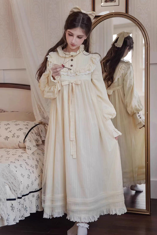 Ivory Long Sleeves Ruffle Bowknot Lace Sweet Lolita Home Wear Nightdress