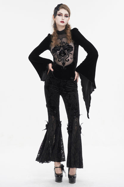 Black Printed Lace Embroidered Women's Gothic Flared Pants