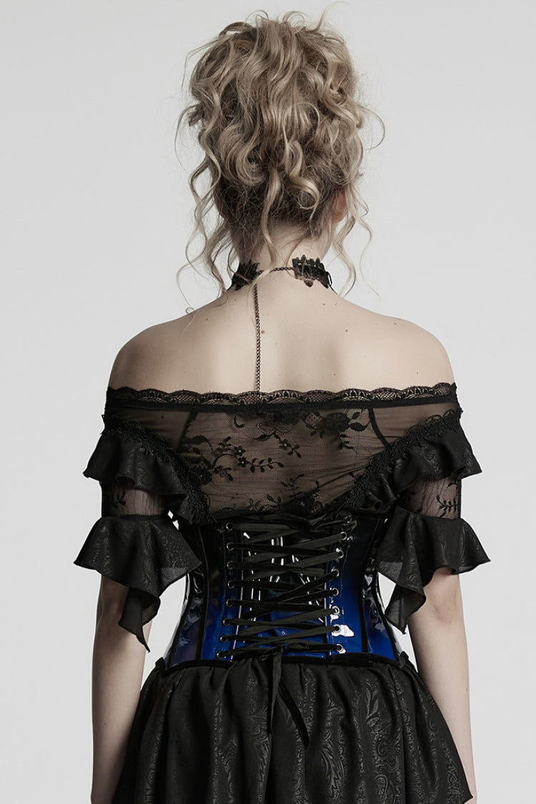 Black/Blue Gradient Patent Leather Women's Gothic Underbust Corset