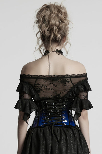 Black/Blue Gradient Patent Leather Women's Gothic Underbust Corset