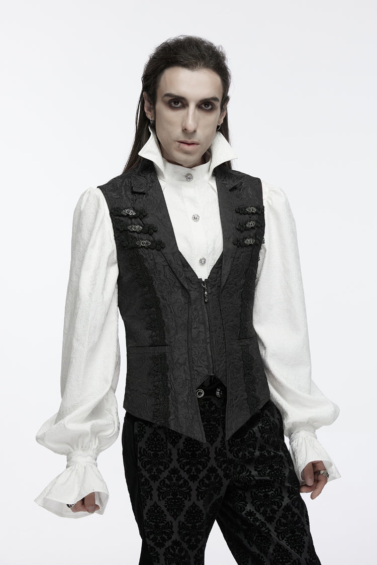 Black Sleeveless Jacquard Buckle Zip Men's Gothic Waistcoat