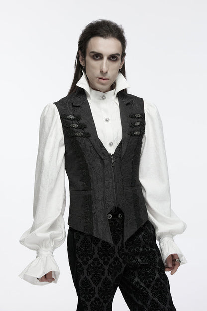 Black Sleeveless Jacquard Buckle Zip Men's Gothic Waistcoat