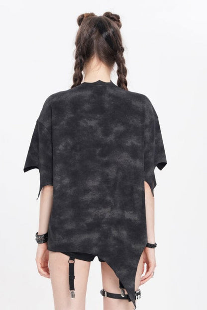Black Short Sleeves Hitt Print Irregular Women's Punk T-Shirt