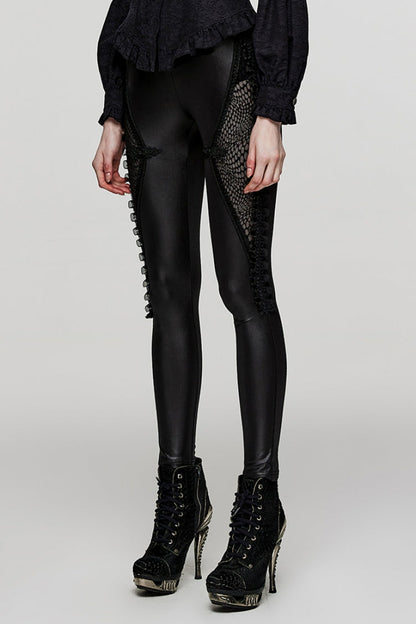 Black Ruffle Embroidery Stitching Lace Slim Mesh Women's Steampunk Leggings