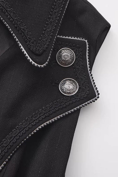 Black/Blue Sleeveless Zippered Ouji Fashion Gothic Vintage Elegant Prince Lolita Long Coat