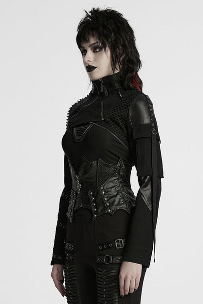 Black Stand Collar Long Sleeves Rivet Women's Gothic Short Jacket