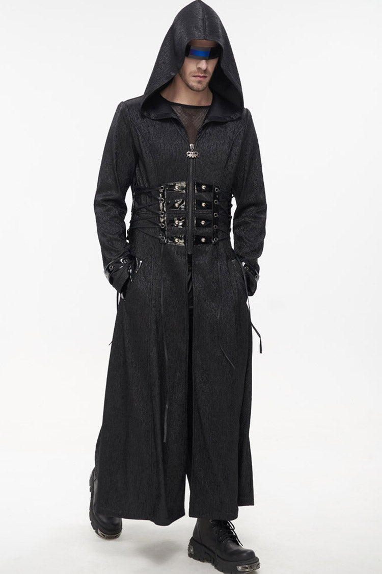 Black Punk Stripe Mechanism Material Adjustable Stitching Fake Girdle Design Slim Fit Men's Coat
