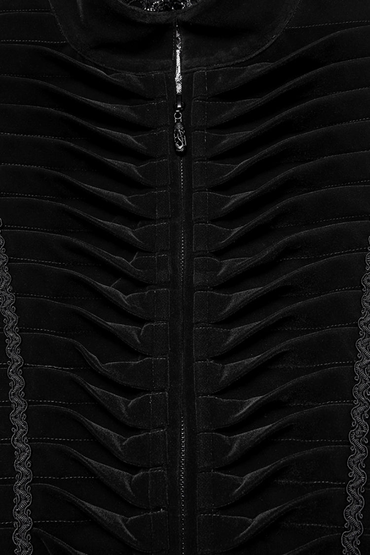Black Stand Collar Pleated Swallow-tailed Men's Gothic Vest