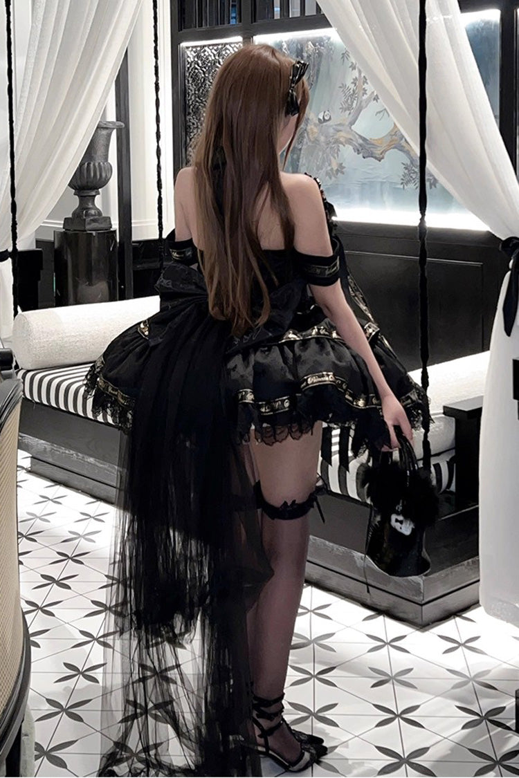 Black [Young Lady] Halterneck Sleeveless Multi-Layered Ruffle Bowknot Elegant Princess Gothic Lolita Dress