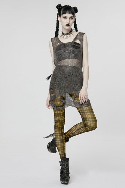 Plaid Print Slim Sheer Women's Steampunk Leggings 2 Colors