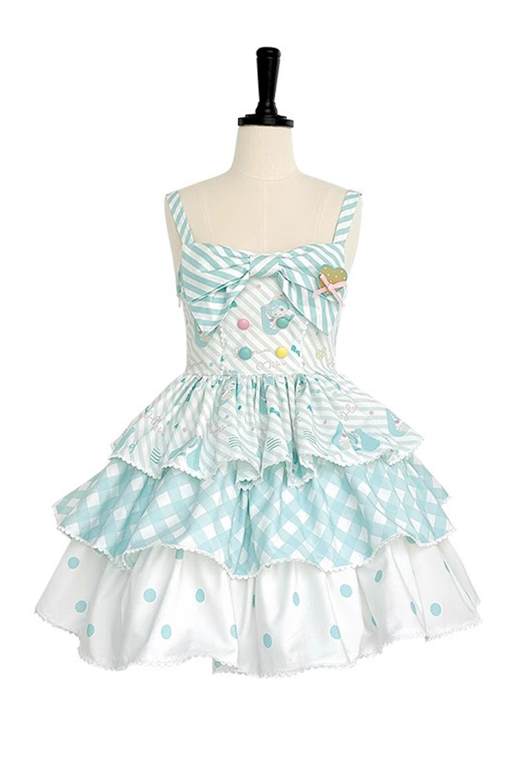 Blue [Hatsune Miku] Sleeveless Triple-Layered Print Bowknot Sweet Lolita Jsk Dress
