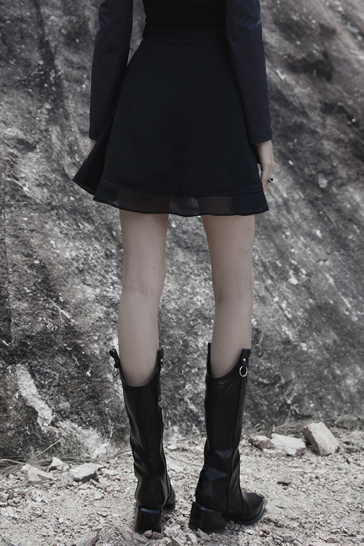 Plaid Print Stitching Mesh Women's Gothic College Style Skirt 2 Colors