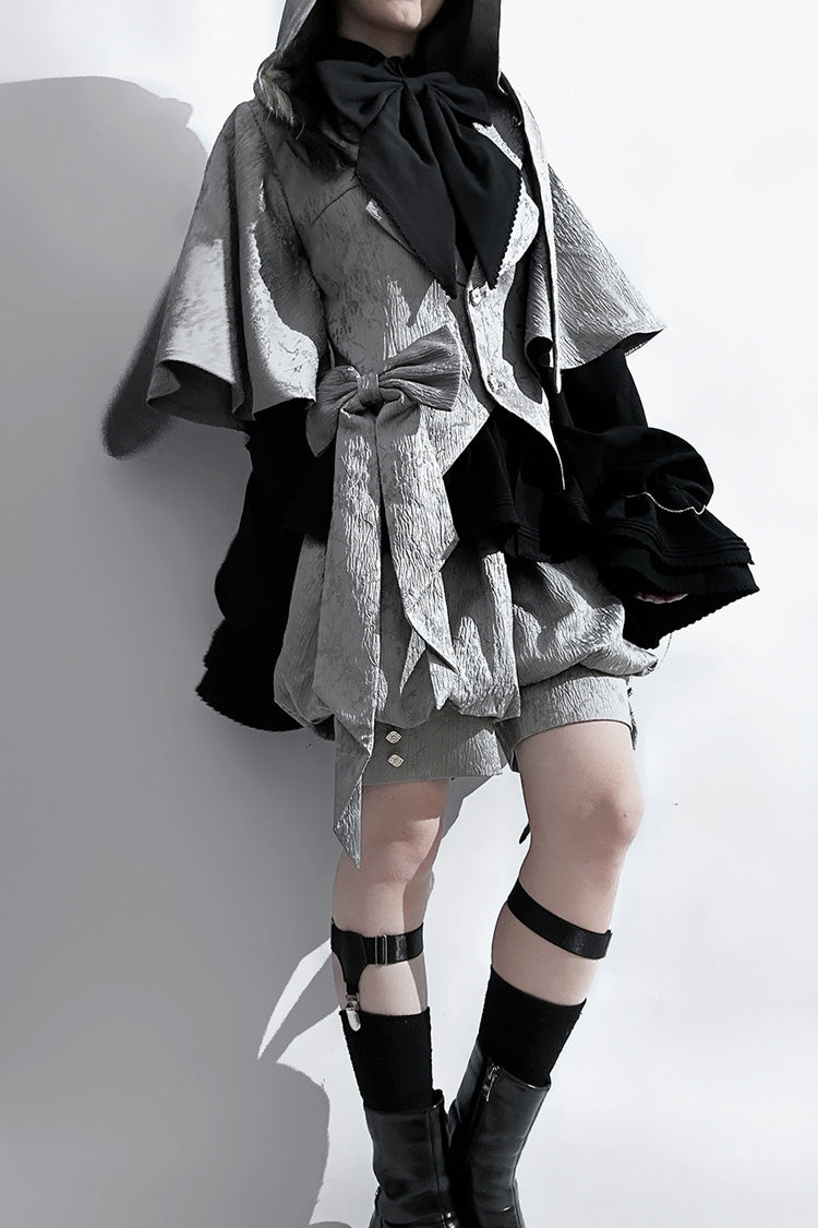 Grey Rabbit Hunt Dark Pattern Jacquard Print Bowknot Ouji Vintage Prince Lolita Coat