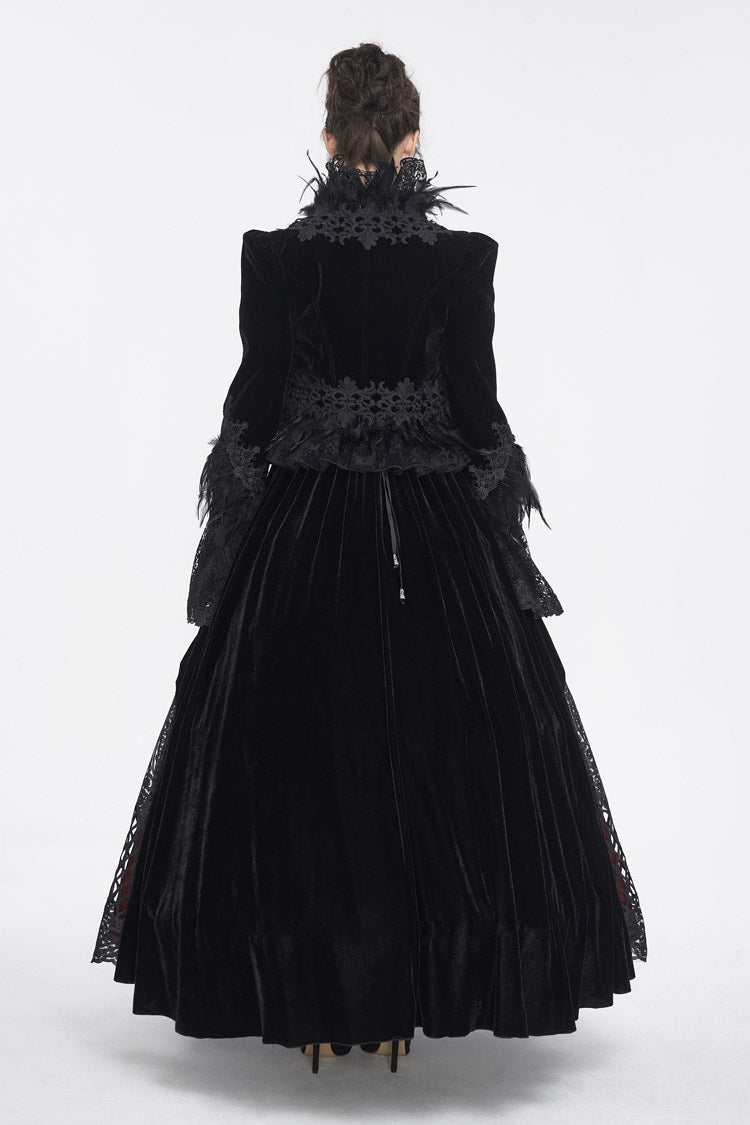 Black Stand Collar Trumpet Sleeves Embroidery Stitching Lace Women's Gothic Jacket