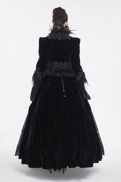 Black Stand Collar Trumpet Sleeves Embroidery Stitching Lace Women's Gothic Jacket