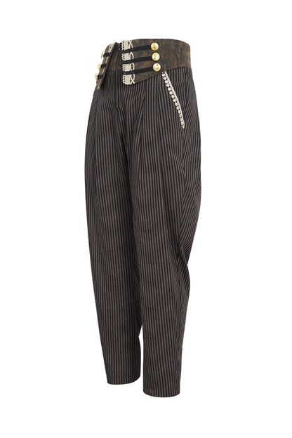 Brown High Waisted Striped  Lace-Up Men's Gothic Pants