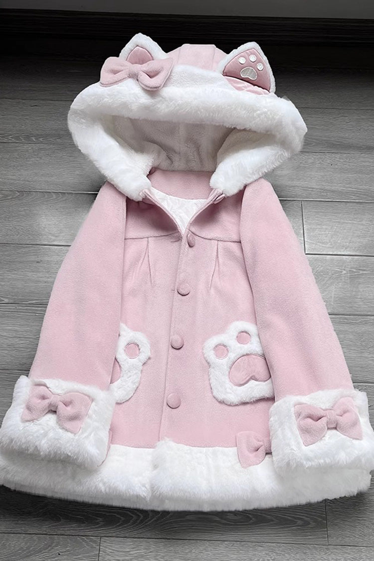 Calico Cat Long Sleeves Bowknot Hooded Daily Sweet Lolita Coat 3 Colors