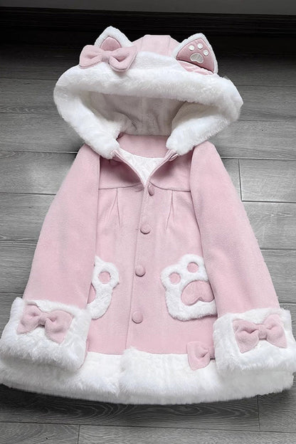 Calico Cat Long Sleeves Bowknot Hooded Daily Sweet Lolita Coat 3 Colors