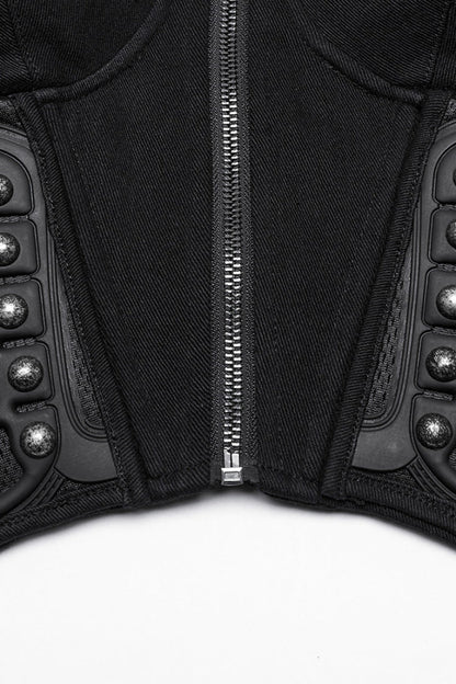 Black Sleeveless Lace-Up Rivet Buckle Women's Punk Vest