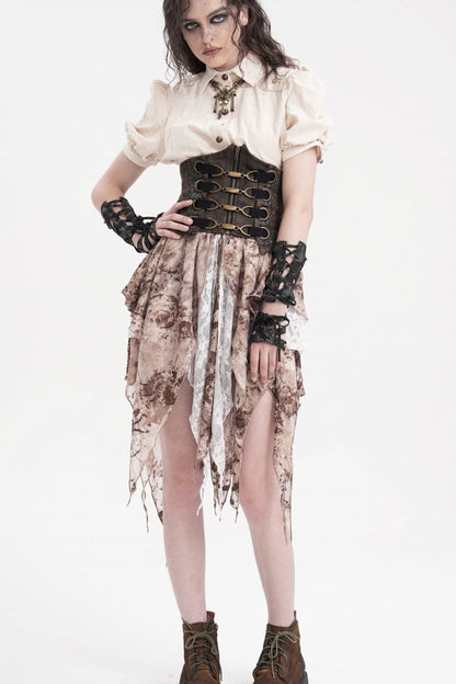 Brown Lace-Up Slim Zippered Women's Punk Underbust Corset