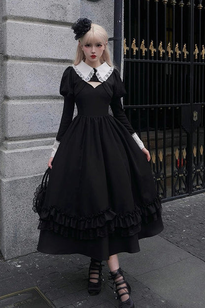 Black Symphony of the Night Solid Color Jacquard Gothic Lolita Jsk Dress