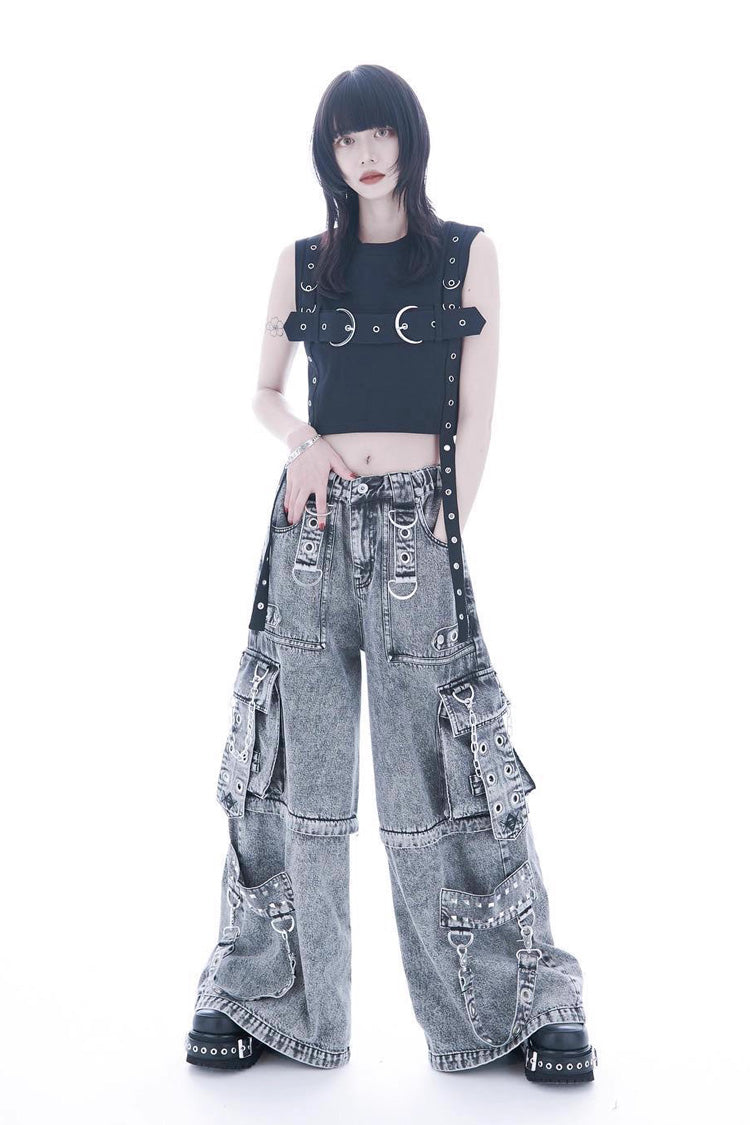 Jirai Kei Rivet Punk Japanese Straight-Leg Jeans Pants 2 Colors