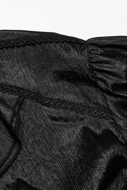 Black Stand Collar Jacquard Ruffle Men's Gothic Blouse