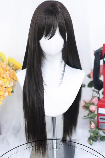 Black Tea Brown Special Bangs Sweet Daily Lolita Long Straight Wig