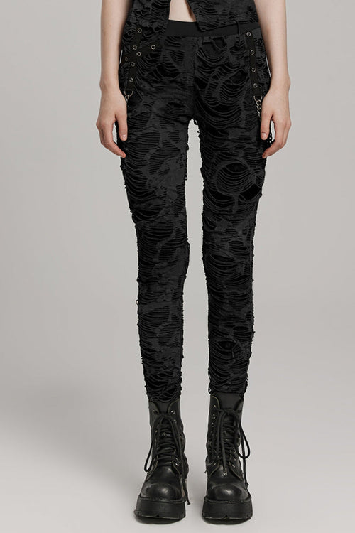 Slim Ripped Eyelet Chain Women's Steampunk Leggings 2 Colors