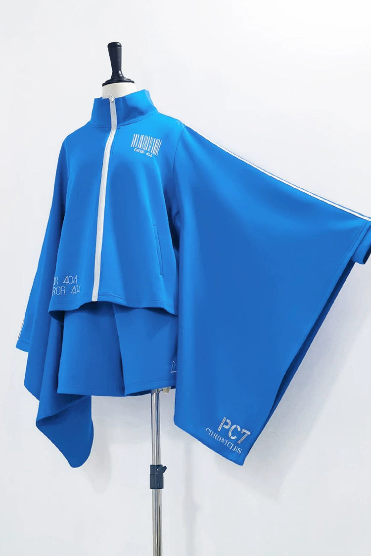 Blue [Network Error] Stand Collar Long Trumpet Sleeves Ouji Gothic Functional Style Japanese Prince Lolita Coat Shorts Set